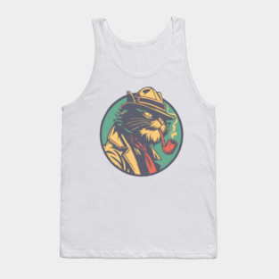 Feline Noir Detective - Vintage Private Eye Cat Illustration Tank Top
