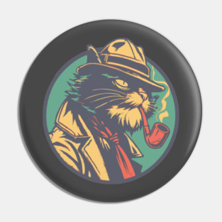 Feline Noir Detective - Vintage Private Eye Cat Illustration Pin