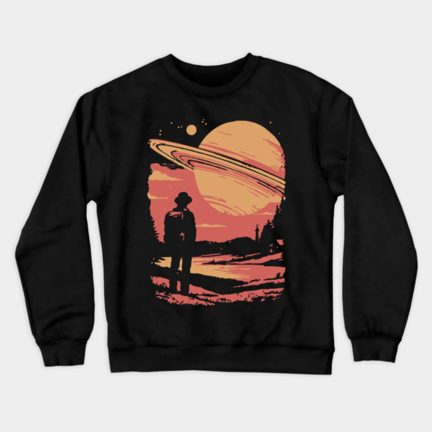 Cosmic Explorer Before Saturn - 70s Retro Sci-Fi Art Crewneck Sweatshirt by TuncGK