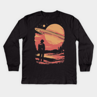 Cosmic Explorer Before Saturn - 70s Retro Sci-Fi Art Kids Long Sleeve T-Shirt