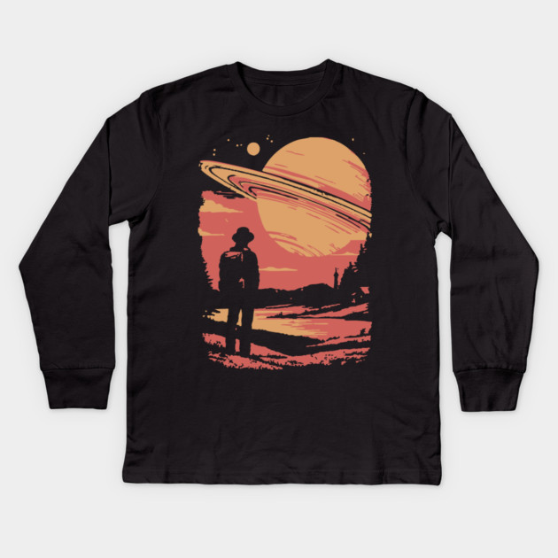 Cosmic Explorer Before Saturn - 70s Retro Sci-Fi Art Kids Long Sleeve T-Shirt by TuncGK