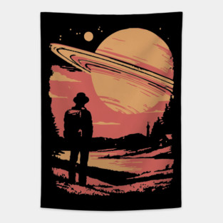 Cosmic Explorer Before Saturn - 70s Retro Sci-Fi Art Tapestry