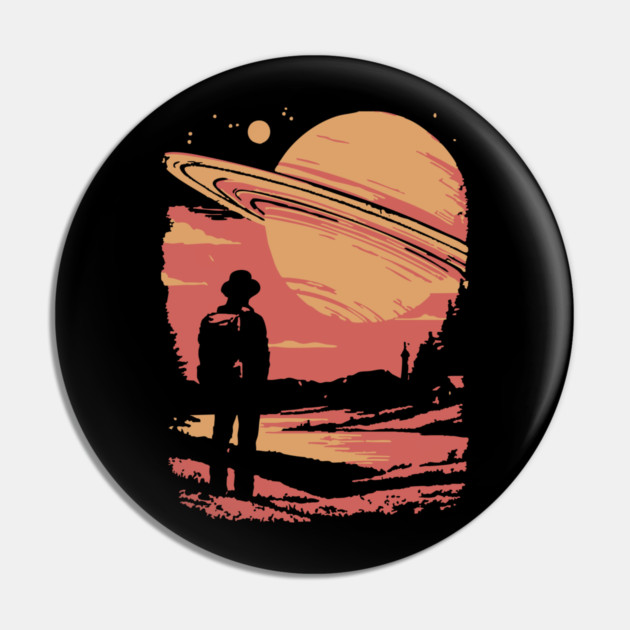 Cosmic Explorer Before Saturn - 70s Retro Sci-Fi Art Pin by TuncGK