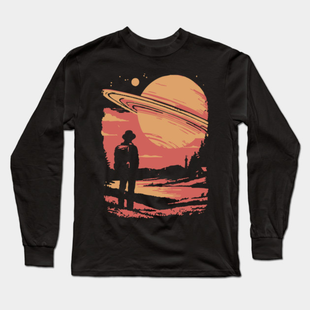 Cosmic Explorer Before Saturn - 70s Retro Sci-Fi Art Long Sleeve T-Shirt by TuncGK