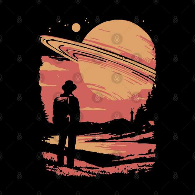 Cosmic Explorer Before Saturn - 70s Retro Sci-Fi Art by TuncGK