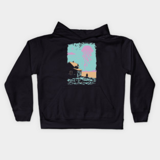 The Celestial Jellyfish Visitor - Surreal Coastal Dreamscape Kids Hoodie