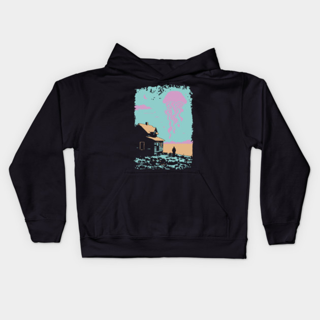 The Celestial Jellyfish Visitor - Surreal Coastal Dreamscape Kids Hoodie by TuncGK