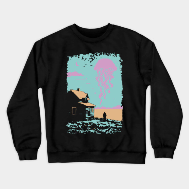 The Celestial Jellyfish Visitor - Surreal Coastal Dreamscape Crewneck Sweatshirt by TuncGK