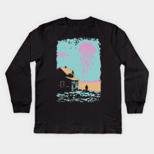 The Celestial Jellyfish Visitor - Surreal Coastal Dreamscape Kids Long Sleeve T-Shirt