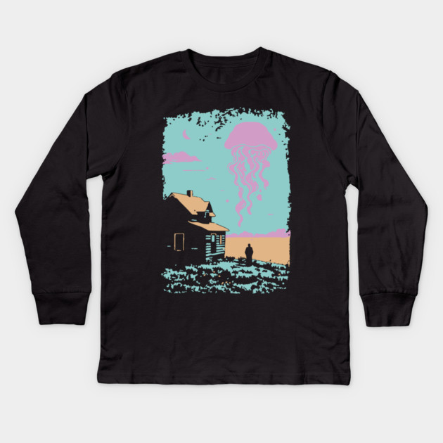The Celestial Jellyfish Visitor - Surreal Coastal Dreamscape Kids Long Sleeve T-Shirt by TuncGK