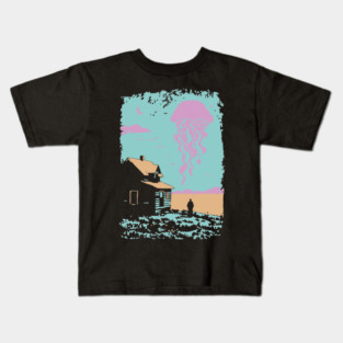 The Celestial Jellyfish Visitor - Surreal Coastal Dreamscape Kids T-Shirt