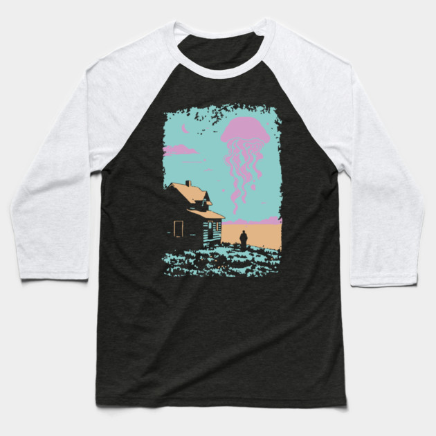 The Celestial Jellyfish Visitor - Surreal Coastal Dreamscape Baseball T-Shirt by TuncGK