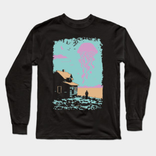 The Celestial Jellyfish Visitor - Surreal Coastal Dreamscape Long Sleeve T-Shirt