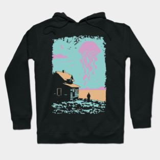 The Celestial Jellyfish Visitor - Surreal Coastal Dreamscape Hoodie