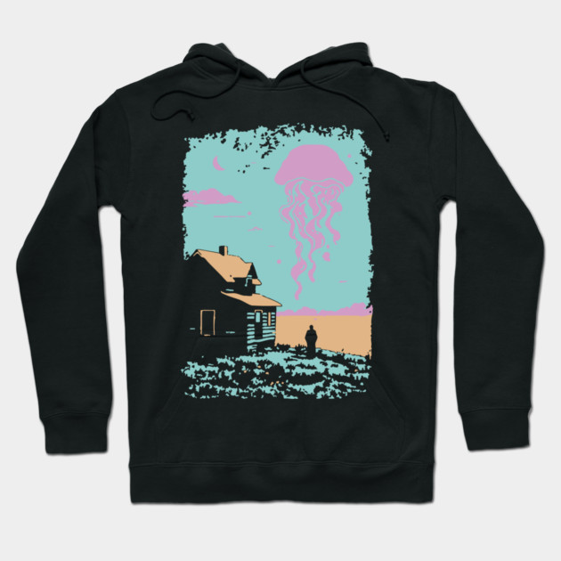 The Celestial Jellyfish Visitor - Surreal Coastal Dreamscape Hoodie by TuncGK
