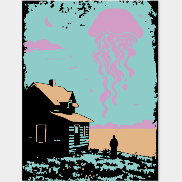 The Celestial Jellyfish Visitor - Surreal Coastal Dreamscape Wall Art by TuncGK