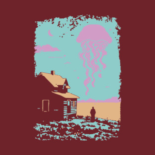 The Celestial Jellyfish Visitor - Surreal Coastal Dreamscape T-Shirt