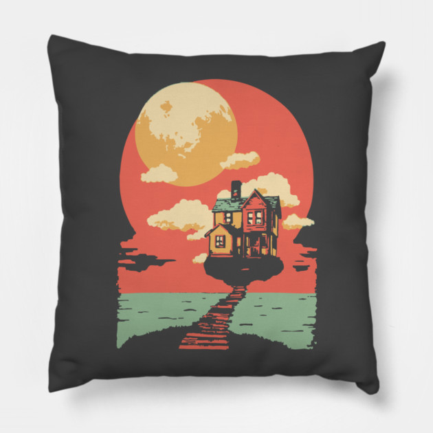 The Path Home to the Moon - Surreal Vintage Dreamscape Pillow by TuncGK