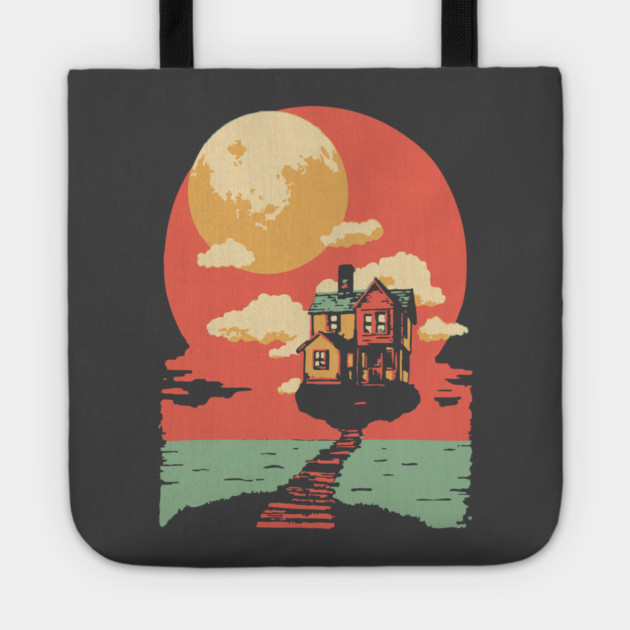 The Path Home to the Moon - Surreal Vintage Dreamscape Tote by TuncGK