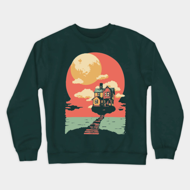 The Path Home to the Moon - Surreal Vintage Dreamscape Crewneck Sweatshirt by TuncGK