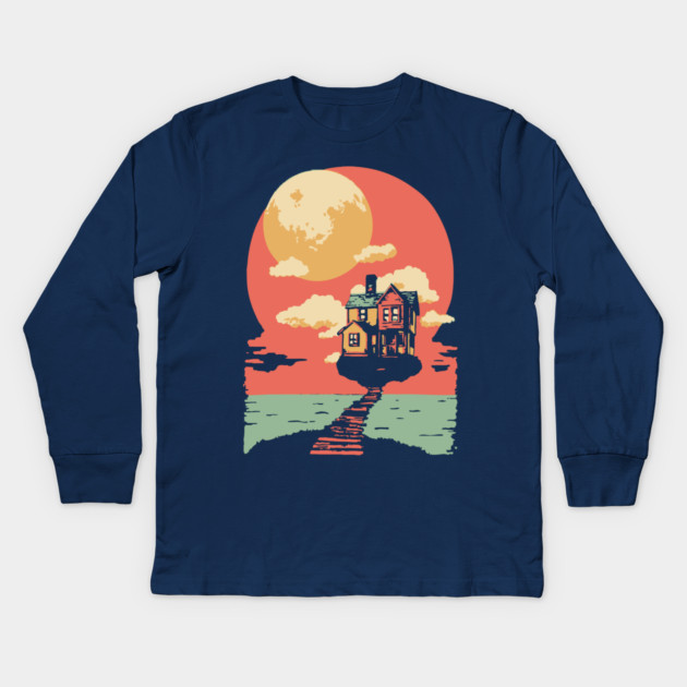 The Path Home to the Moon - Surreal Vintage Dreamscape Kids Long Sleeve T-Shirt by TuncGK