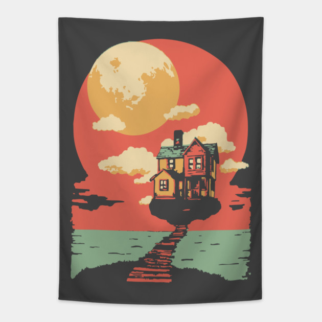 The Path Home to the Moon - Surreal Vintage Dreamscape Tapestry by TuncGK