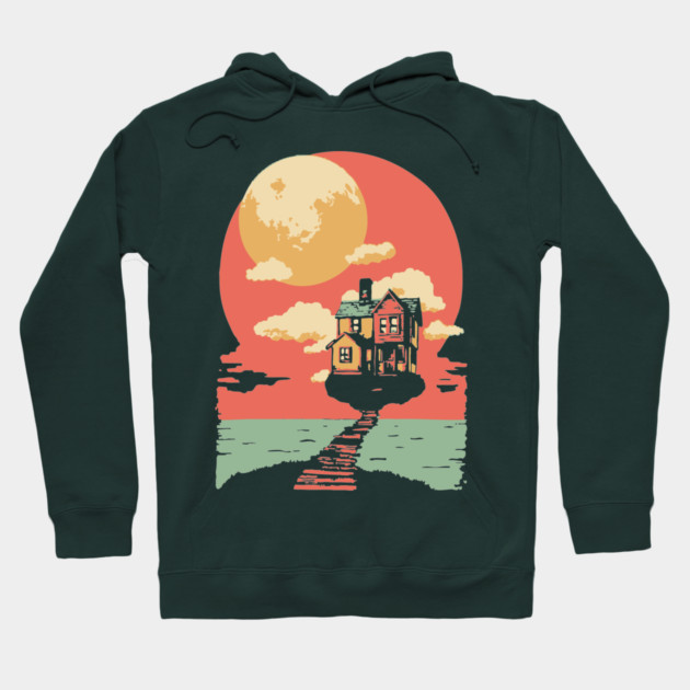 The Path Home to the Moon - Surreal Vintage Dreamscape Hoodie by TuncGK