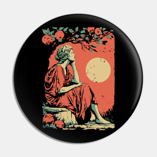 Roman Goddess of the Harvest Grove - Vintage Mythology Art Pin by TuncGK