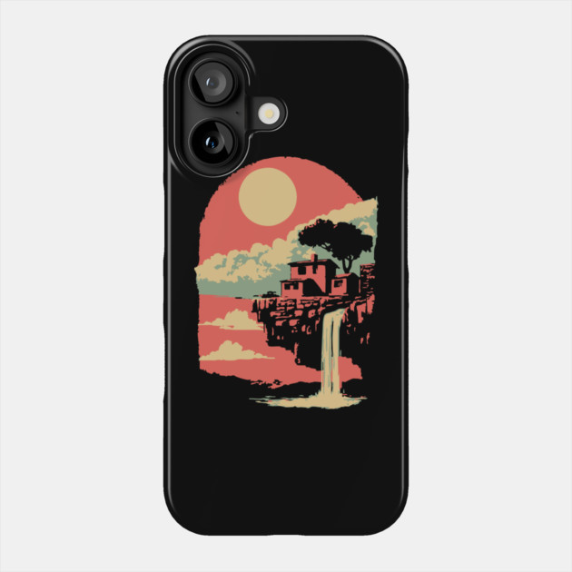 Cliffside Sanctuary at World's End - Surreal Waterfall Landscape Phone Case by TuncGK