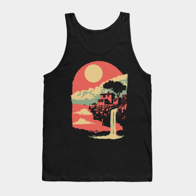 Cliffside Sanctuary at World's End - Surreal Waterfall Landscape Tank Top by TuncGK