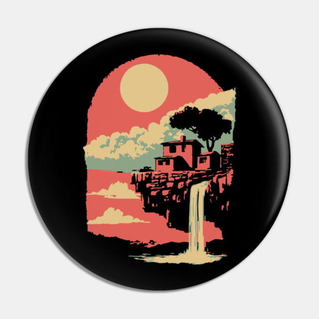 Cliffside Sanctuary at World's End - Surreal Waterfall Landscape Pin by TuncGK