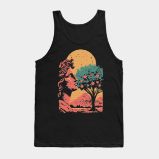 Contemplative Woman in Orange Grove - Retro Art Nouveau Illustration Tank Top