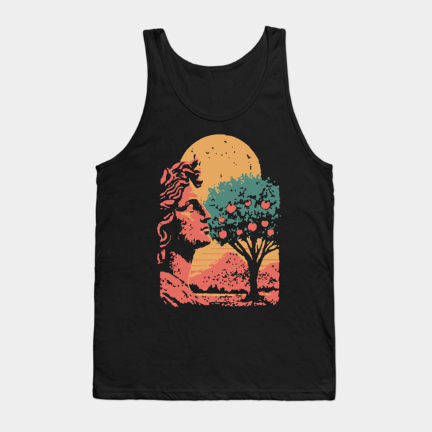 Contemplative Woman in Orange Grove - Retro Art Nouveau Illustration Tank Top by TuncGK
