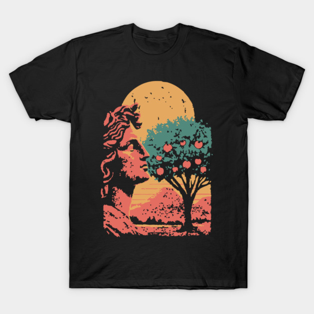 Contemplative Woman in Orange Grove - Retro Art Nouveau Illustration T-Shirt by TuncGK