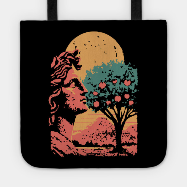 Contemplative Woman in Orange Grove - Retro Art Nouveau Illustration Tote by TuncGK
