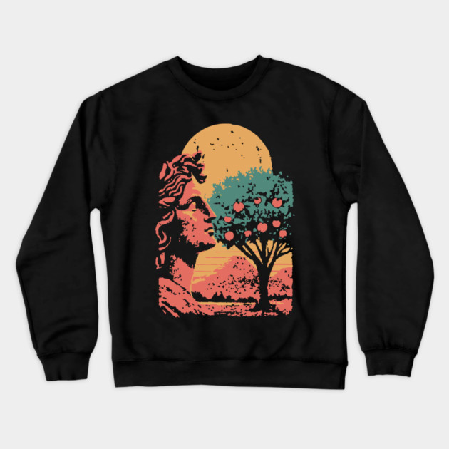 Contemplative Woman in Orange Grove - Retro Art Nouveau Illustration Crewneck Sweatshirt by TuncGK