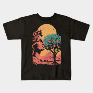 Contemplative Woman in Orange Grove - Retro Art Nouveau Illustration Kids T-Shirt