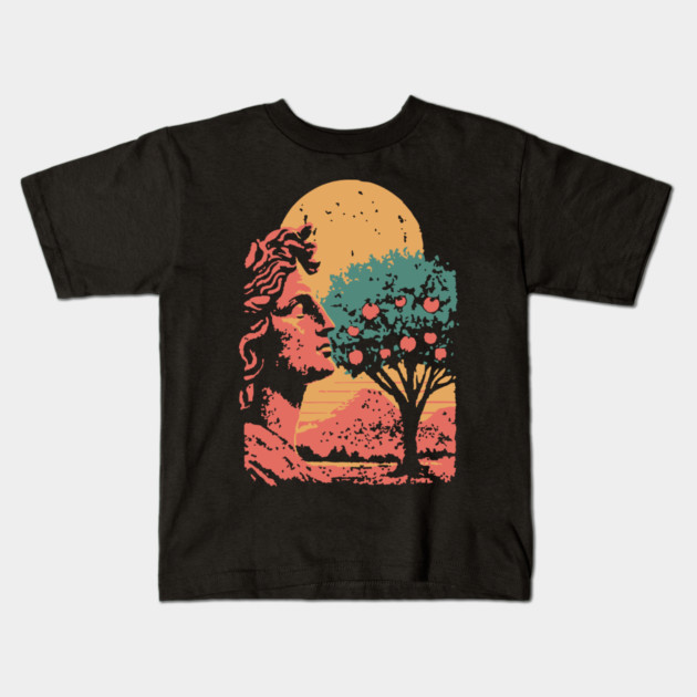 Contemplative Woman in Orange Grove - Retro Art Nouveau Illustration Kids T-Shirt by TuncGK
