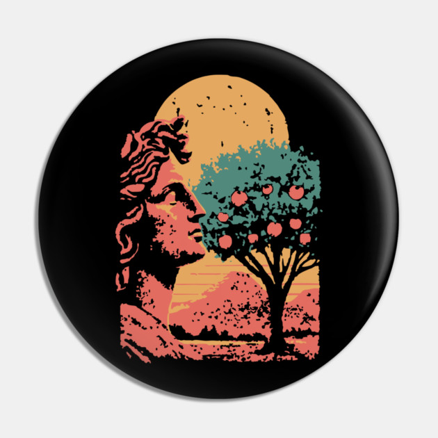 Contemplative Woman in Orange Grove - Retro Art Nouveau Illustration Pin by TuncGK