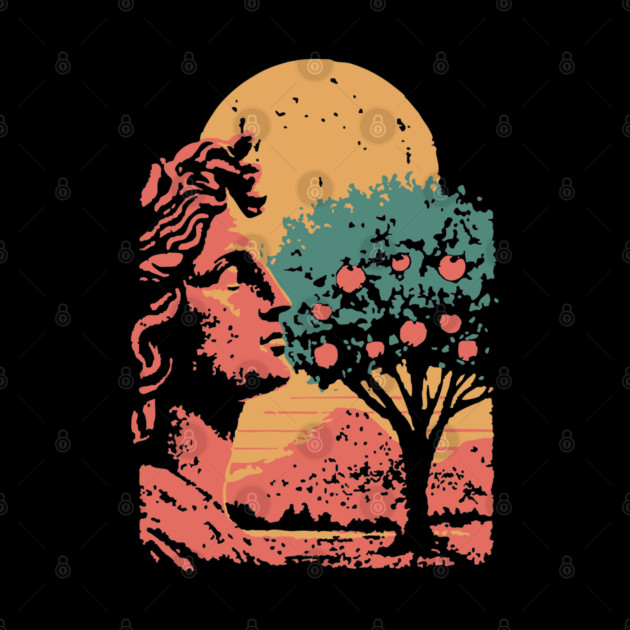 Contemplative Woman in Orange Grove - Retro Art Nouveau Illustration by TuncGK