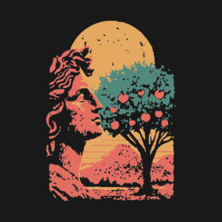Contemplative Woman in Orange Grove - Retro Art Nouveau Illustration T-Shirt