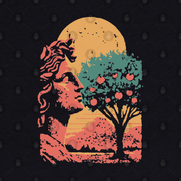 Contemplative Woman in Orange Grove - Retro Art Nouveau Illustration by TuncGK