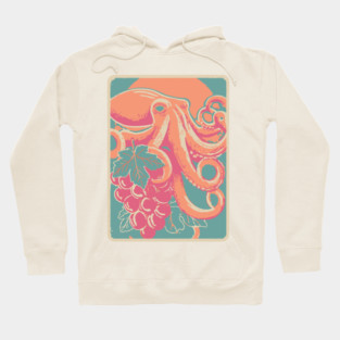 Octopus with Grapes of Bacchus - Surreal Art Nouveau Illustration Hoodie