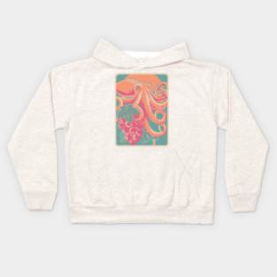 Octopus with Grapes of Bacchus - Surreal Art Nouveau Illustration Kids Hoodie