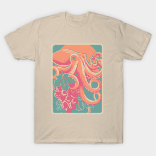 Octopus with Grapes of Bacchus - Surreal Art Nouveau Illustration T-Shirt