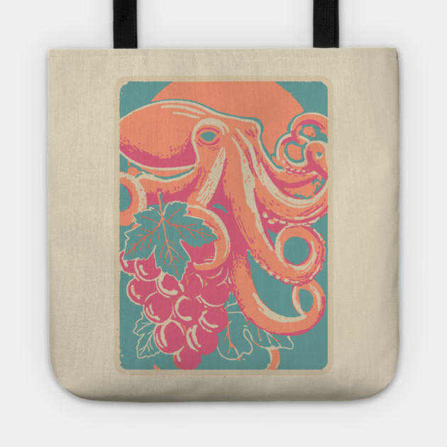 Octopus with Grapes of Bacchus - Surreal Art Nouveau Illustration Tote by TuncGK
