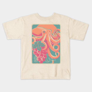 Octopus with Grapes of Bacchus - Surreal Art Nouveau Illustration Kids T-Shirt