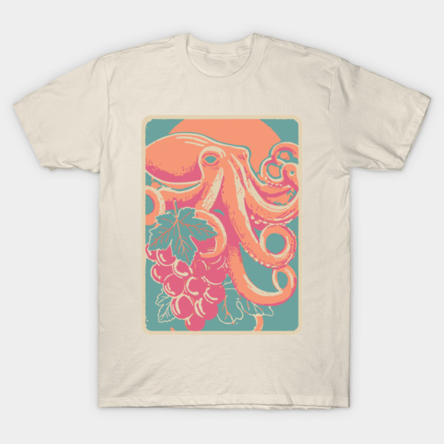Octopus with Grapes of Bacchus - Surreal Art Nouveau Illustration T-Shirt by TuncGK
