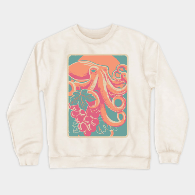 Octopus with Grapes of Bacchus - Surreal Art Nouveau Illustration Crewneck Sweatshirt by TuncGK