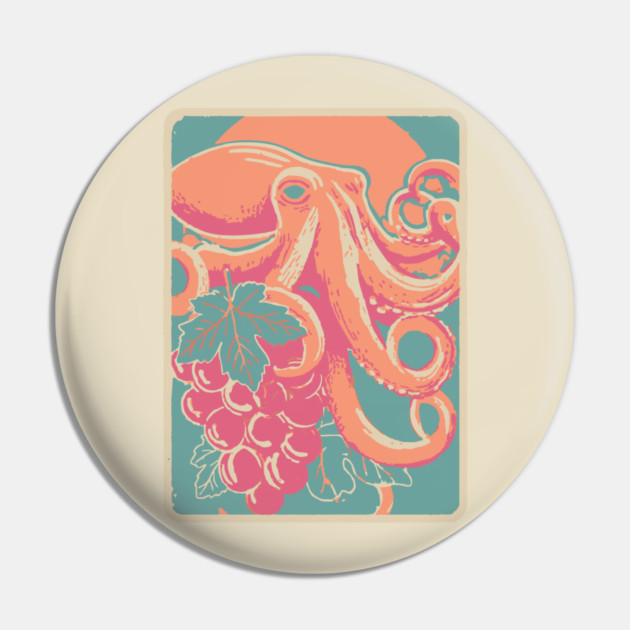 Octopus with Grapes of Bacchus - Surreal Art Nouveau Illustration Pin by TuncGK